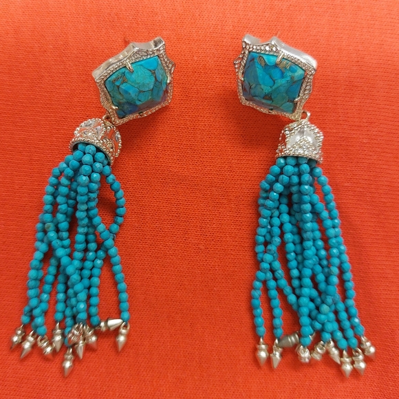 Kendra Scott Misha Tassel Stud Earrings Brone Vein Turquoise - Picture 3 of 3
